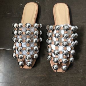 Caged leather studded slide shoes